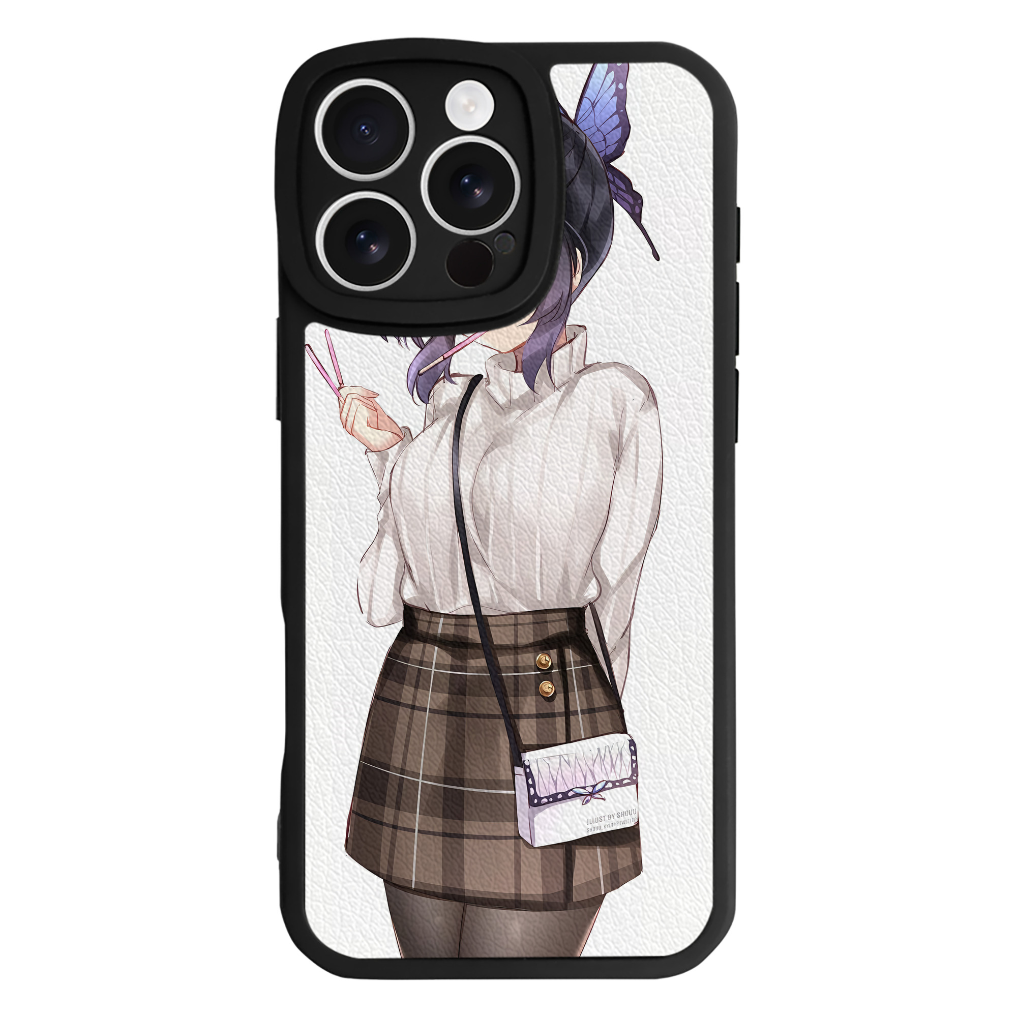 （画像用） 鬼滅の刃（きめつのやいば）蟲柱-胡蝶 しのぶ／こちょう しのぶ Kochou Shinobu 【iPhone 16シリーズ対応】シリコンスマホケース（レザー調） 材質：シリコン
